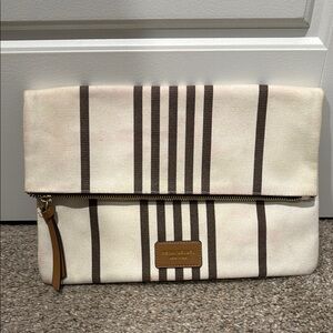 Henri Bendel Cream and Brown Toiletry Bag with Structured Design